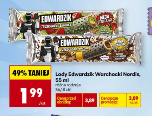 Lody Edwardzik Warchocki Nordis truskawka i limonka promocja w Biedronka