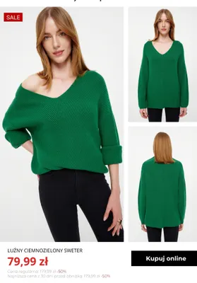 Luźny ciemnozielony sweter Greenpoint promocja w Greenpoint