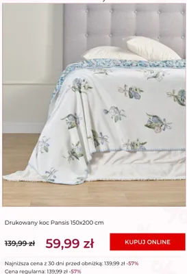 Koc drukowany home&you Pansis 150x200 cm promocja w home&you