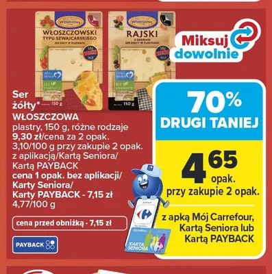 Ser żółty Rajski Włoszczowa plastry promocja w Carrefour