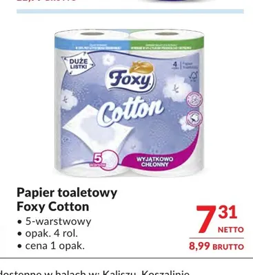 Papier toaletowy Foxy Cotton 5-warstwowy 4-pak promocja w Makro