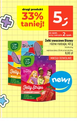 Żelki owocowe Disney Jelly Strips truskawkowe Love Life & Sun promocja w Dealz