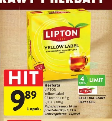 Herbata Lipton Yellow Label promocja w Intermarche