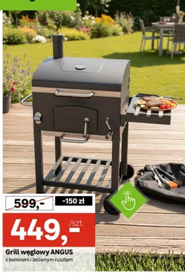 Grill węglowy Angus z kominem i żeliwnym rusztem promocja w Leroy Merlin