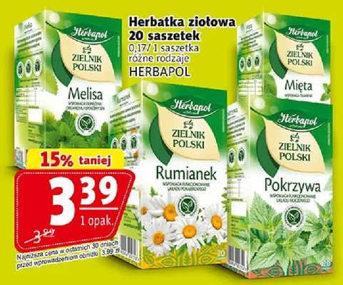 Herbatka ziołowa Herbapol 20 saszetek różne rodzaje promocja w Prim Market