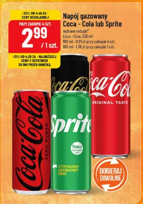 Napój gazowany Coca-Cola lub Sprite promocja w POLOmarket