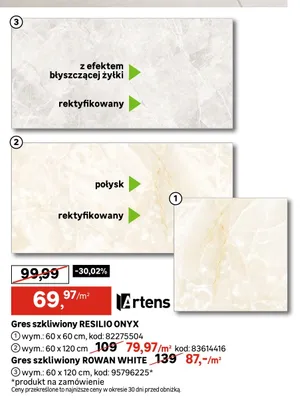 Gres szkliwiony Artens Resilio Onyx 60x60 cm promocja w Leroy Merlin