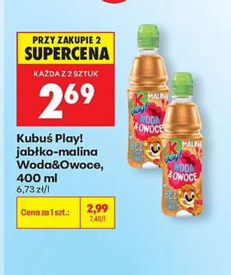 Kubuś Play! jabłko-malina Woda&Owoce promocja w Biedronka