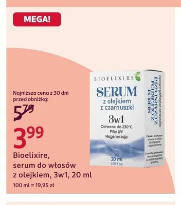 Serum do włosów Bioelixire z olejkiem z czarnuszki 3w1 promocja w Rossmann