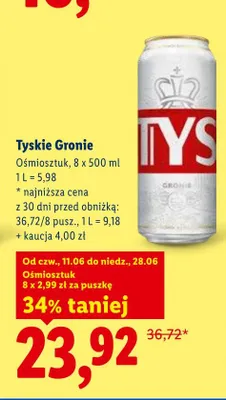 Piwo Tyskie Gronie 8-pak promocja w Lidl