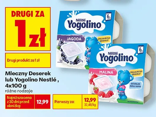 Deserek mleczny Nestlé Yogolino Jagoda 4-pak 100 g promocja w Biedronka