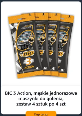 Maszynki do golenia jednorazowe męskie BIC 3 Action 4-pak promocja w Amazon