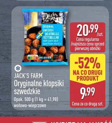 Oryginalne klopsiki szwedzkie wołowo-wieprzowe Jack's Farm promocja w Aldi