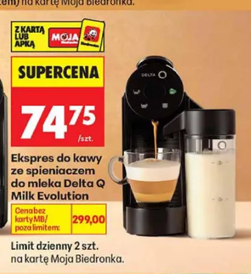 Ekspres do kawy ze spieniaczem do mleka Delta Q Milk Evolution promocja w Biedronka