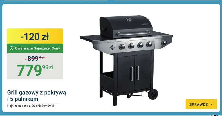 Grill gazowy z pokrywą i 5 palnikami promocja w ERLI