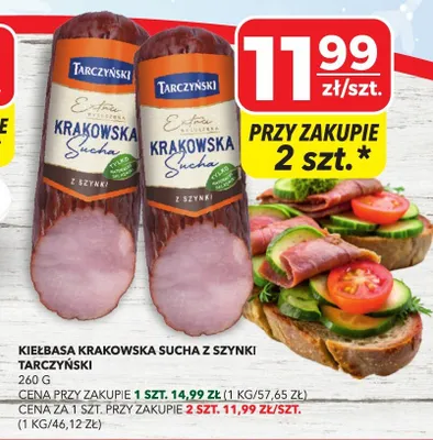 Kiełbasa krakowska sucha z szynki Tarczyński promocja w Top Market