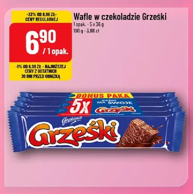 Wafle w czekoladzie Grześki 5-pak 36 g promocja w POLOmarket