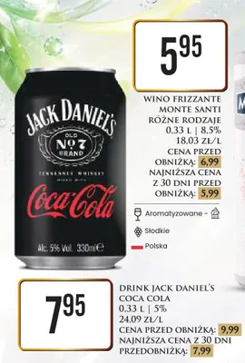Drink Jack Daniel's Coca-Cola 5% promocja w Dino