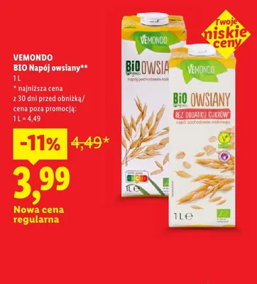 Napój owsiany Vemondo bez dodatku cukrów promocja w Lidl