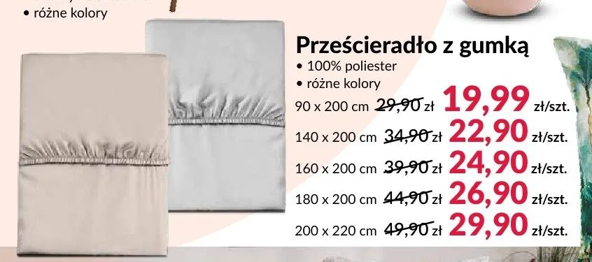Prześcieradło z gumką 90x200 cm promocja w Salony Agata