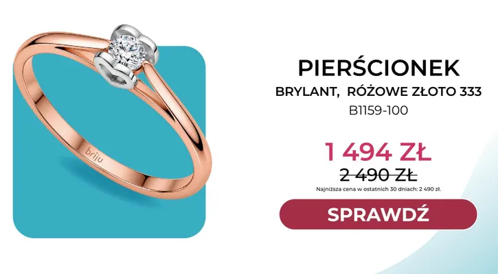Pierścionek brylant różowe złoto 333 B1159-100 Briju promocja w Briju