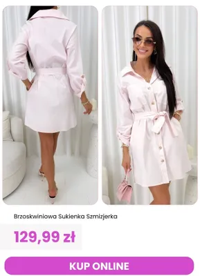 Sukienka szmizjerka brzoskwiniowa ModnaKiecka.pl promocja w Modna Kiecka
