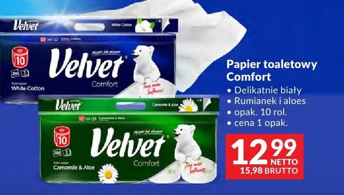 Papier toaletowy Comfort Velvet Delikatnie biały promocja w Makro