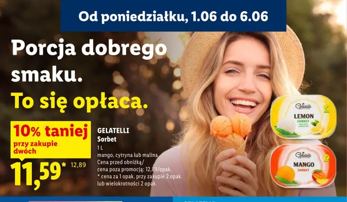 Sorbet mango Gelatelli promocja w Lidl