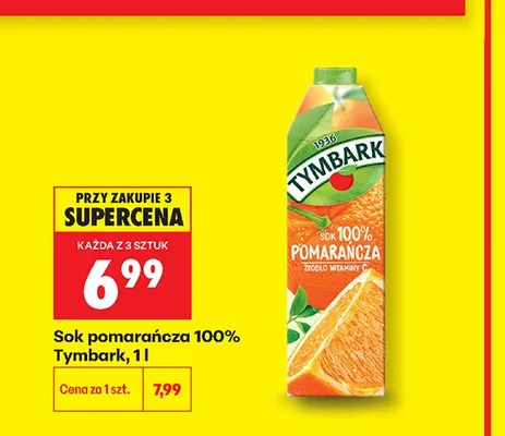 Sok pomarańczowy 100% Tymbark promocja w Biedronka