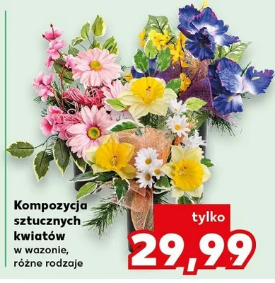 Kompozycja sztucznych kwiatów w wazonie, różne rodzaje promocja w Kaufland