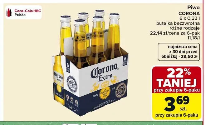Piwo Corona Extra 6-pak 330ml promocja w Carrefour