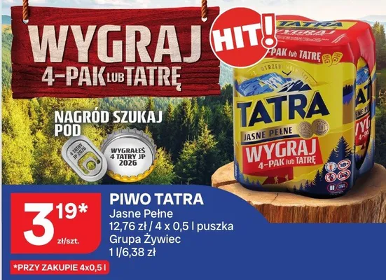 Piwo Tatra Jasne Pełne puszka promocja w Chorten