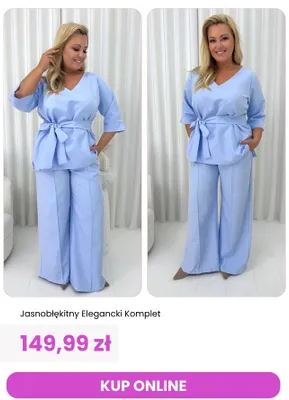 Komplet damski jasnobłękitny elegancki ModnaKiecka.pl promocja w Modna Kiecka