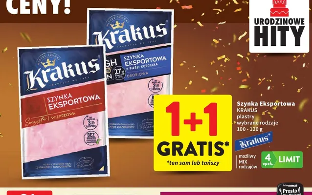 Szynka Eksportowa drobiowa z piersi kurczaka w plastrach Krakus promocja w Intermarche