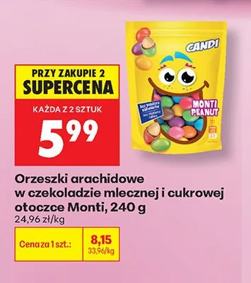Orzeszki arachidowe w czekoladzie mlecznej i cukrowej otoczce Monti promocja w Biedronka
