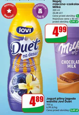 Jogurt pitny jagoda wanilia Duet promocja w Dino
