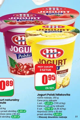 Jogurt Polski Mlekovita różne rodzaje promocja w Dino