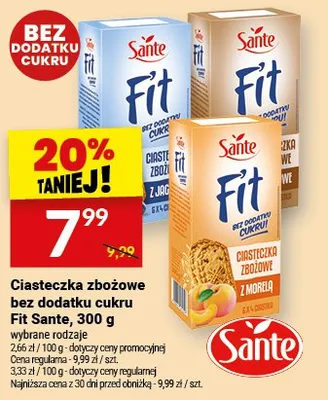 Ciasteczka zbożowe Fit, różne rodzaje, bez dodatku cukru promocja w Twój Market