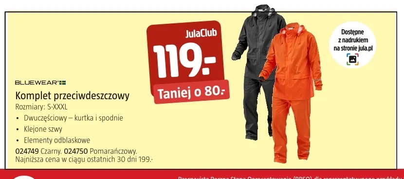 Komplet przeciwdeszczowy Bluewear promocja w Jula