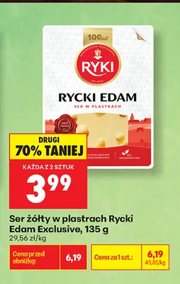 Ser żółty w plastrach Rycki Edam Exclusive Ryki promocja w Biedronka