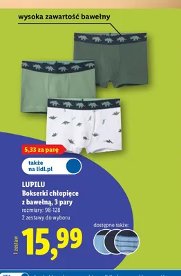 Bokserki chłopięce z bawełny Lupilu 3-pak promocja w Lidl
