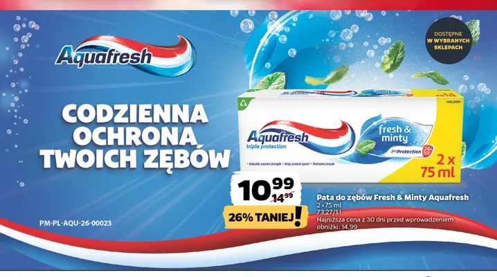 Pasta do zębów Fresh & Minty Aquafresh 2-pak 75 ml promocja w Netto