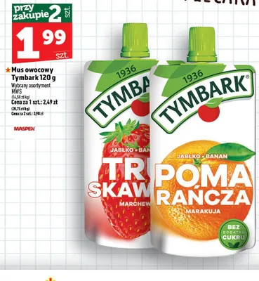 Mus owocowy jabłko banan pomarańcza marakuja Tymbark promocja w TOPAZ