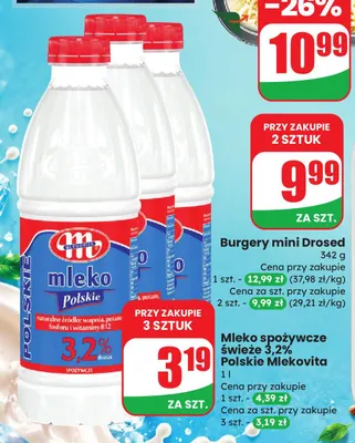 Mleko spożywcze świeże polskie Mlekovita 3,2% promocja w Dino
