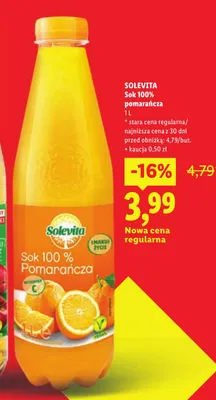Sok 100% pomarańcza Solevita promocja w Lidl