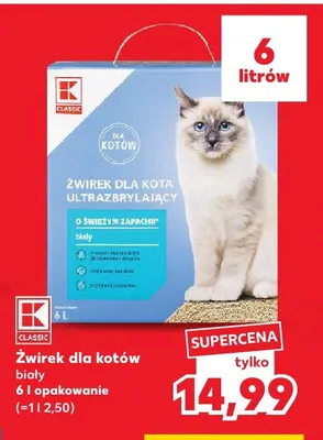 Żwirek dla kotów biały K-Classic promocja w Kaufland