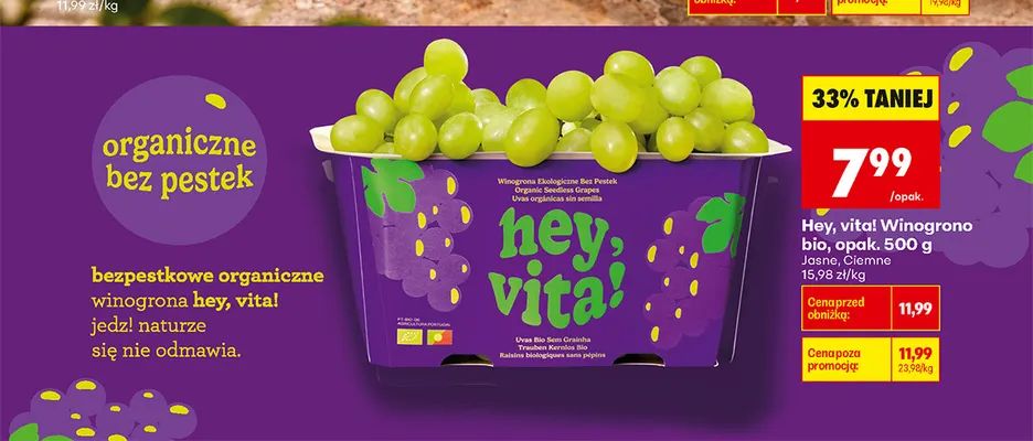 Winogrona bio jasne Hey, Vita! promocja w Biedronka