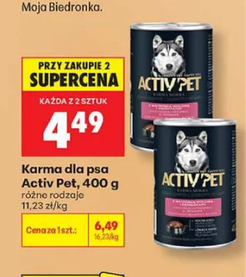 Karma dla psa Activ Pet bogata w wołowinę promocja w Biedronka