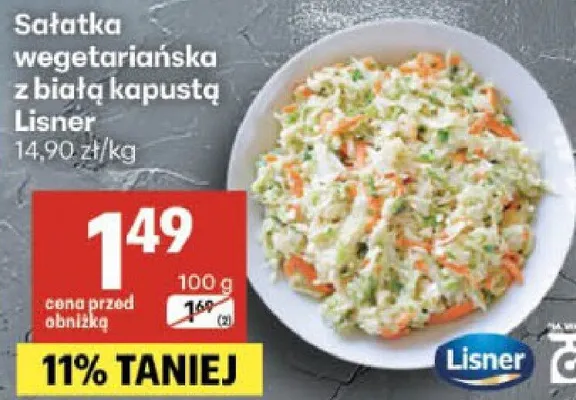 Sałatka wegetariańska z białą kapustą Lisner promocja w Delikatesy Centrum