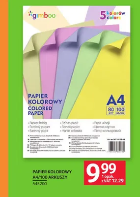 Papier kolorowy A4 Gimboo promocja w Selgros
